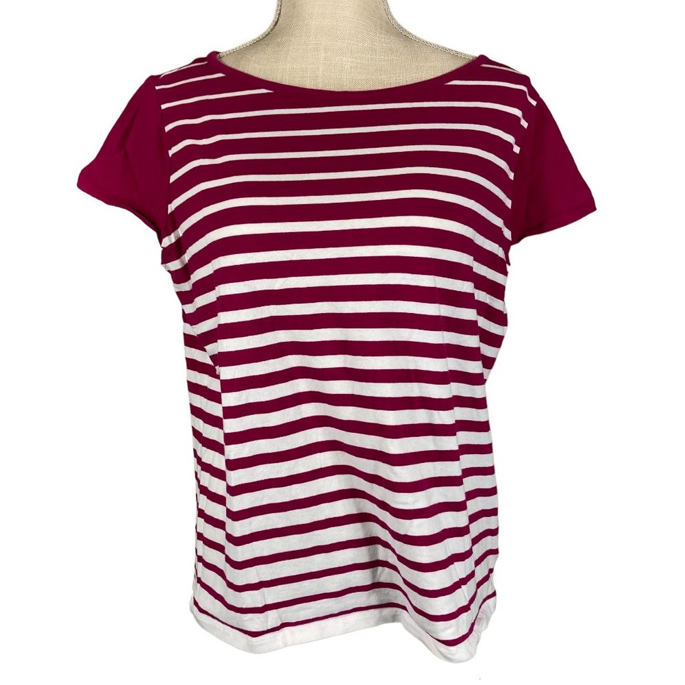 Liz Claiborne Large White and Berry Striped Top